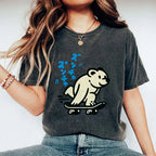 Unisex Japanese Skateboarding Bear Printed Washed Tee