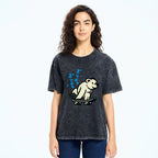 Unisex Japanese Skateboarding Bear Printed Washed Tee