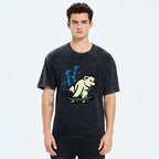 Unisex Japanese Skateboarding Bear Printed Washed Tee