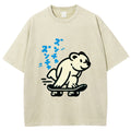 Unisex Japanese Skateboarding Bear Printed Washed Tee