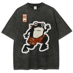Unisex Japanese Frog Printed Washed Tee