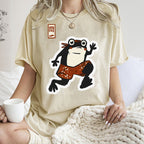Unisex Japanese Frog Printed Washed Tee