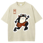 Unisex Japanese Frog Printed Washed Tee