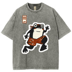 Unisex Japanese Frog Printed Washed Tee
