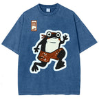 Unisex Japanese Frog Printed Washed Tee