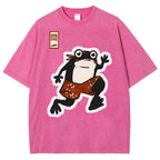 Unisex Japanese Frog Printed Washed Tee