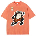 Unisex Japanese Frog Printed Washed Tee