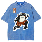 Unisex Japanese Frog Printed Washed Tee