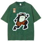 Unisex Japanese Frog Printed Washed Tee