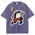 Unisex Japanese Frog Printed Washed Tee