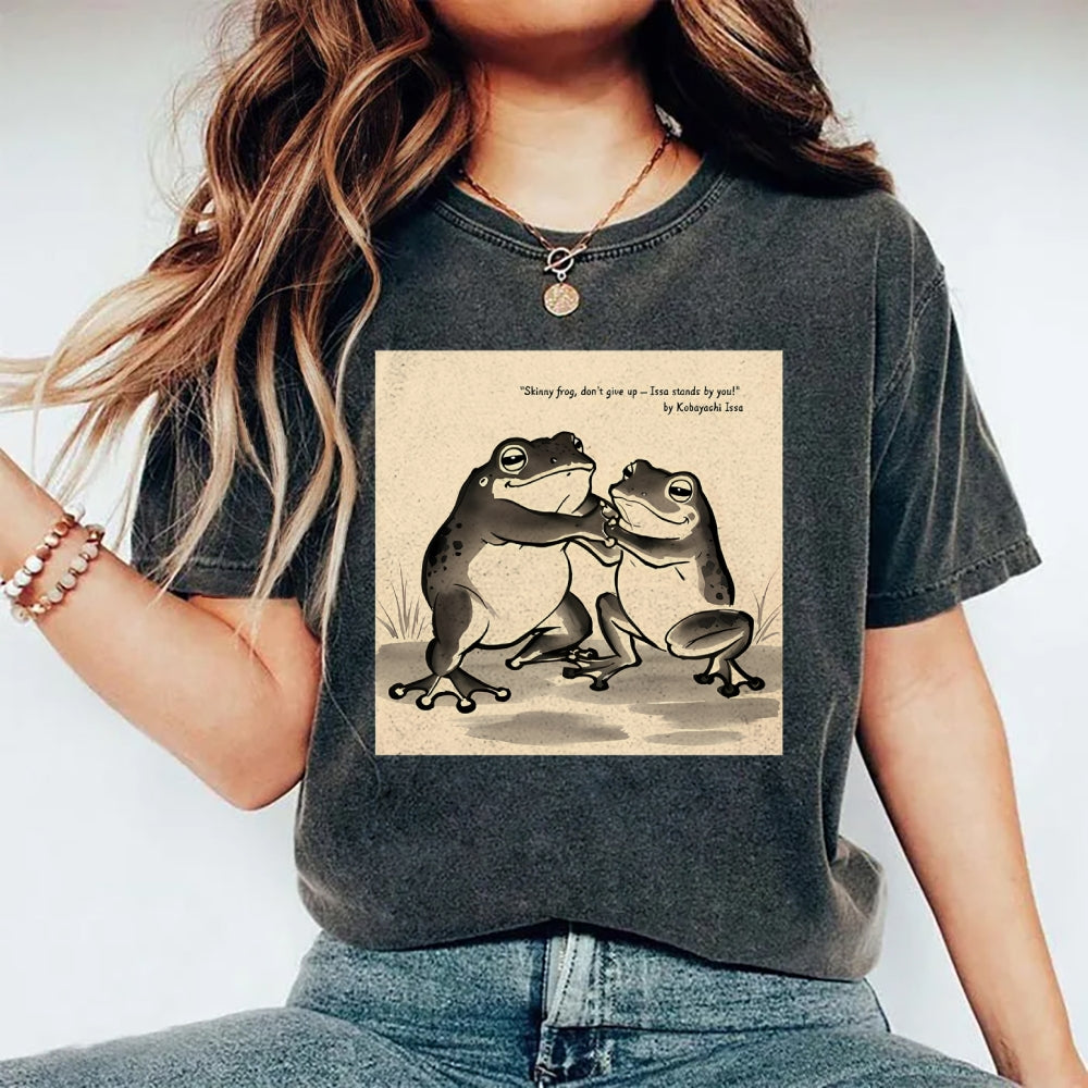 Unisex Skinny Frog Printed Washed Tee