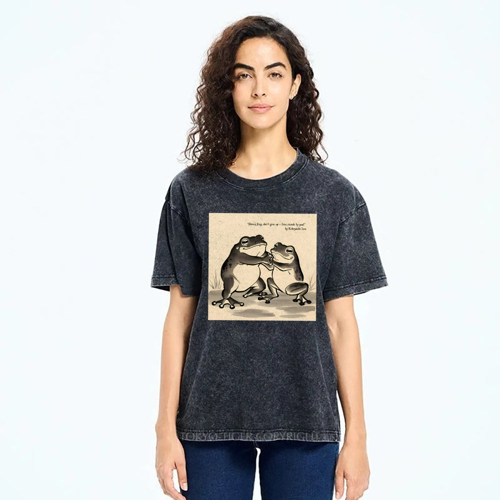 Unisex Skinny Frog Printed Washed Tee