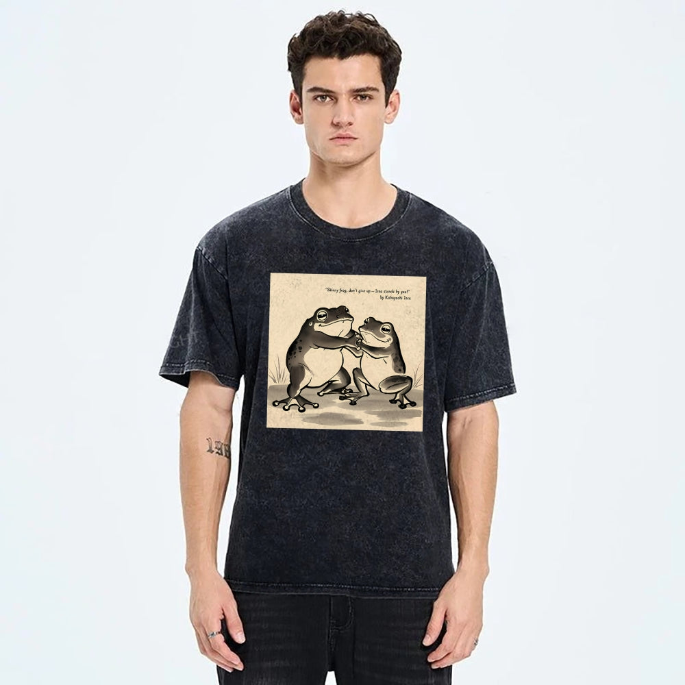 Unisex Skinny Frog Printed Washed Tee