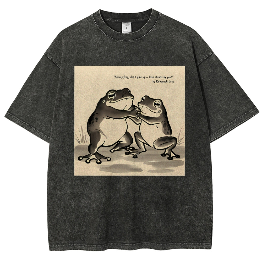 Unisex Skinny Frog Printed Washed Tee