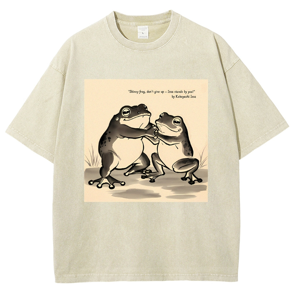 Unisex Skinny Frog Printed Washed Tee