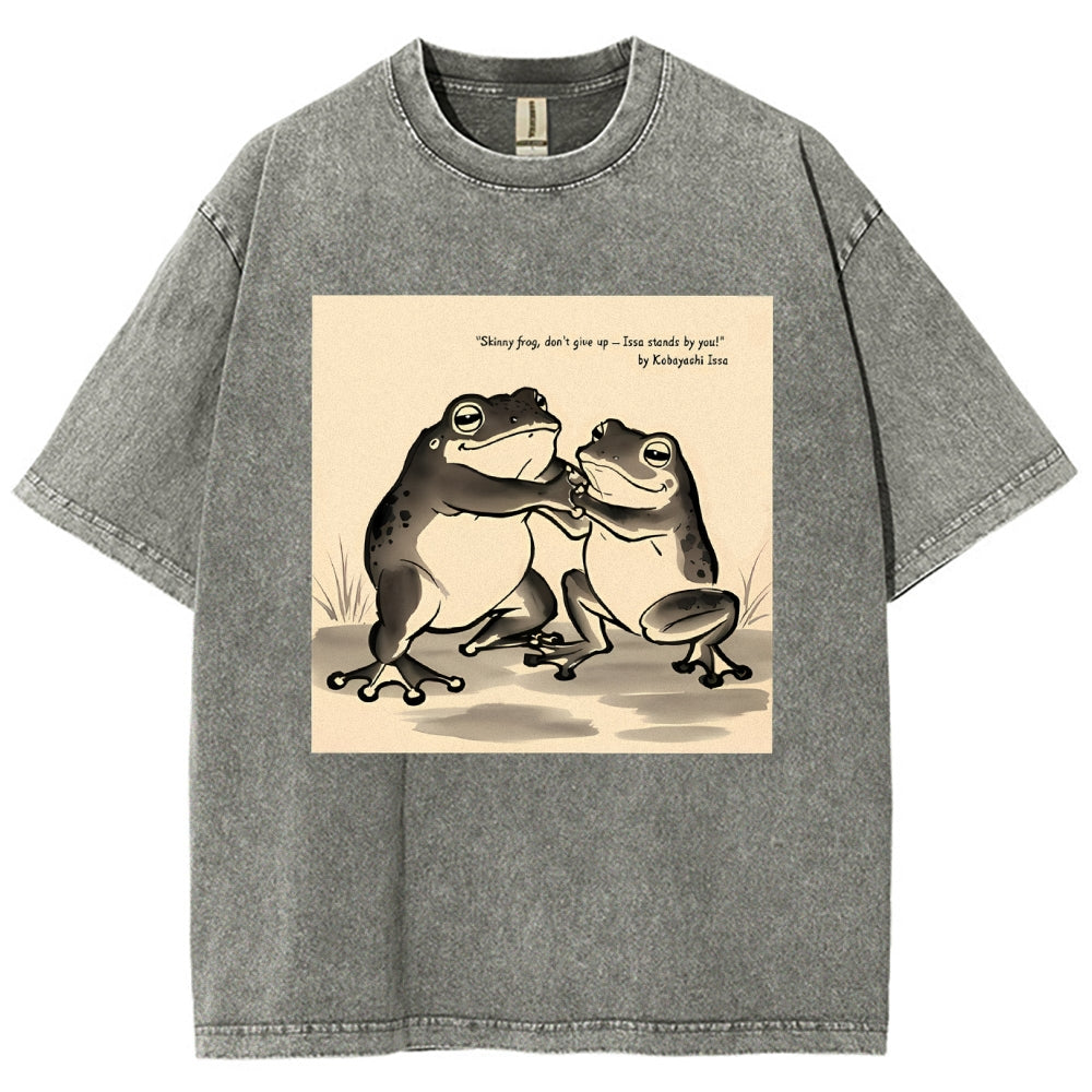 Unisex Skinny Frog Printed Washed Tee