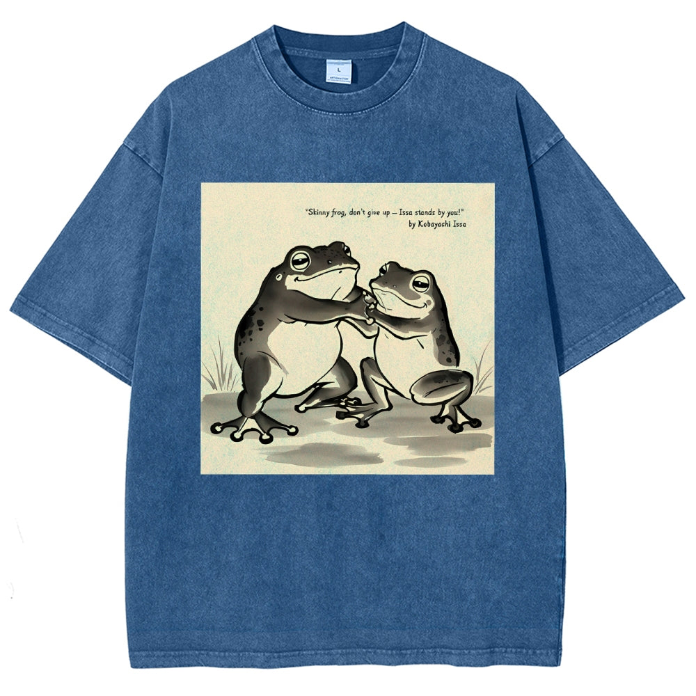 Unisex Skinny Frog Printed Washed Tee