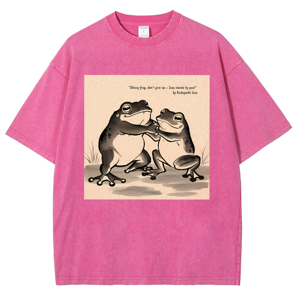 Unisex Skinny Frog Printed Washed Tee