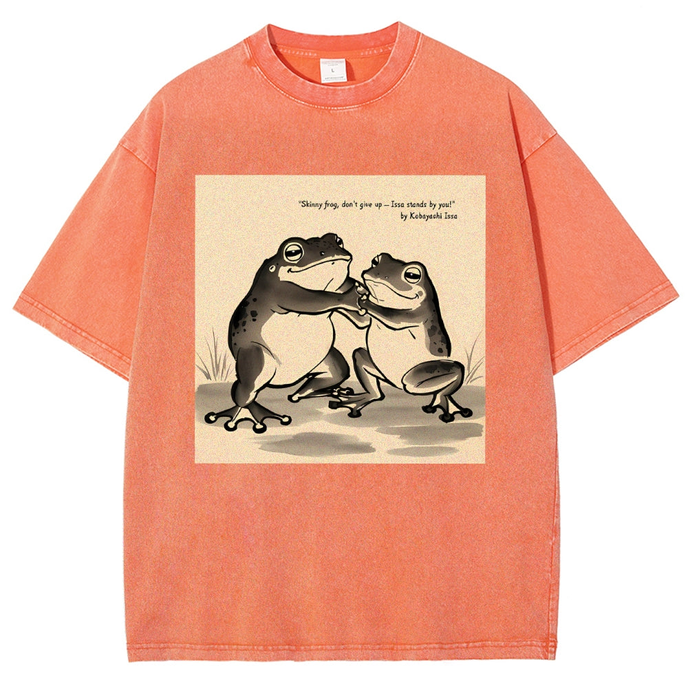 Unisex Skinny Frog Printed Washed Tee