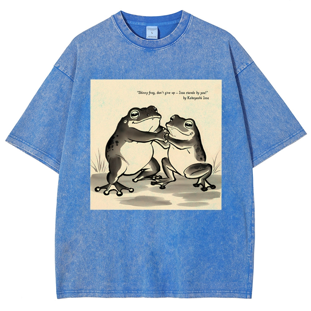 Unisex Skinny Frog Printed Washed Tee