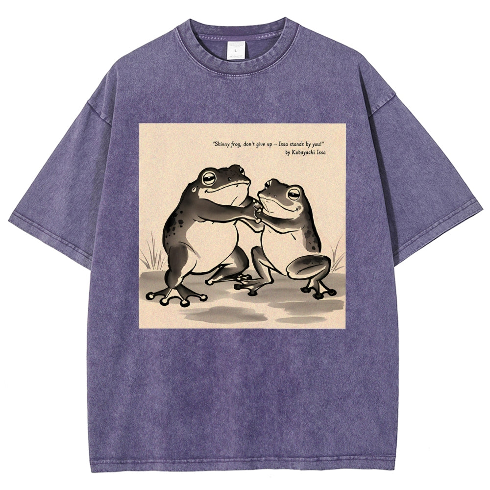 Unisex Skinny Frog Printed Washed Tee