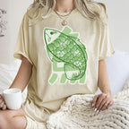 Unisex Japanese Fish Printed Washed Tee