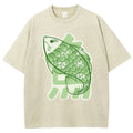 Unisex Japanese Fish Printed Washed Tee