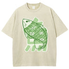 Unisex Japanese Fish Printed Washed Tee