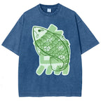 Unisex Japanese Fish Printed Washed Tee