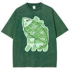 Unisex Japanese Fish Printed Washed Tee