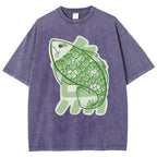 Unisex Japanese Fish Printed Washed Tee