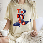 Unisex Tokyo Sushi Fish Printed Washed Tee