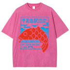 Unisex Japanese Fish Printed Washed Tee