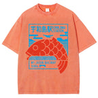 Unisex Japanese Fish Printed Washed Tee