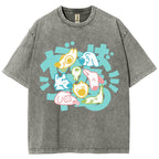 Unisex Japanese Cute Dog Printed Washed Tee