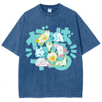Unisex Japanese Cute Dog Printed Washed Tee