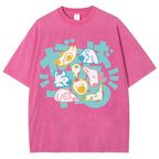 Unisex Japanese Cute Dog Printed Washed Tee