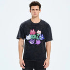 Unisex Japanese Cute Cat Printed Washed Tee