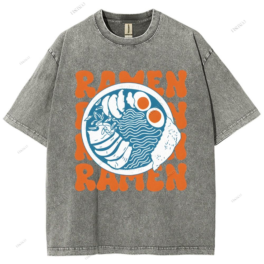 Unisex Ramen Printed Washed Tee