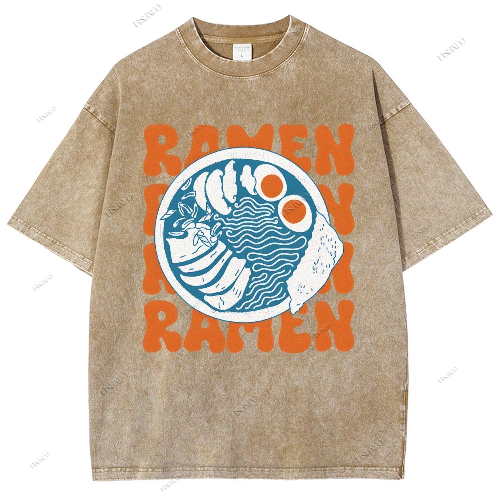 Unisex Ramen Printed Washed Tee