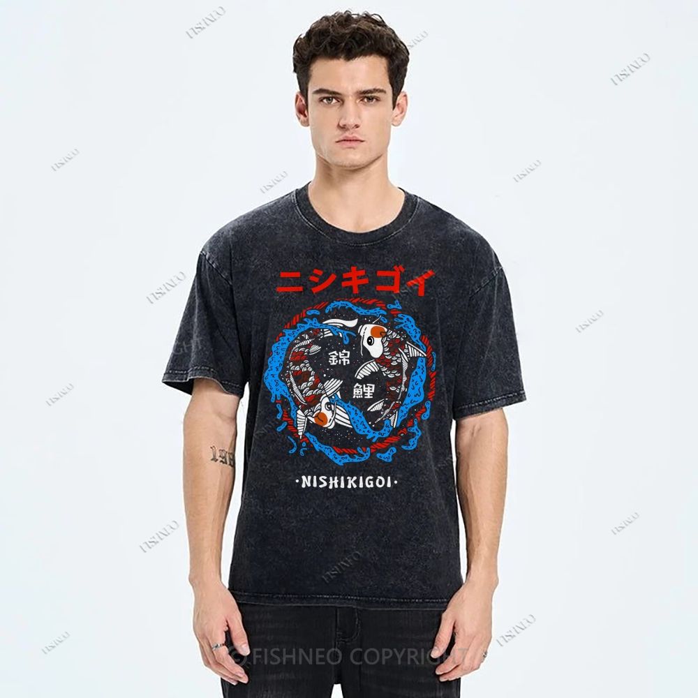 Unisex Japanese Koi Printed Washed Tee