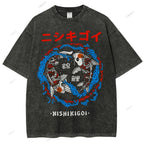 Unisex Japanese Koi Printed Washed Tee