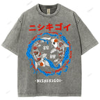 Unisex Japanese Koi Printed Washed Tee