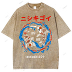 Unisex Japanese Koi Printed Washed Tee