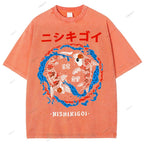 Unisex Japanese Koi Printed Washed Tee