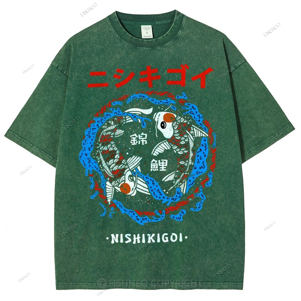 Unisex Japanese Koi Printed Washed Tee