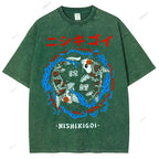 Unisex Japanese Koi Printed Washed Tee