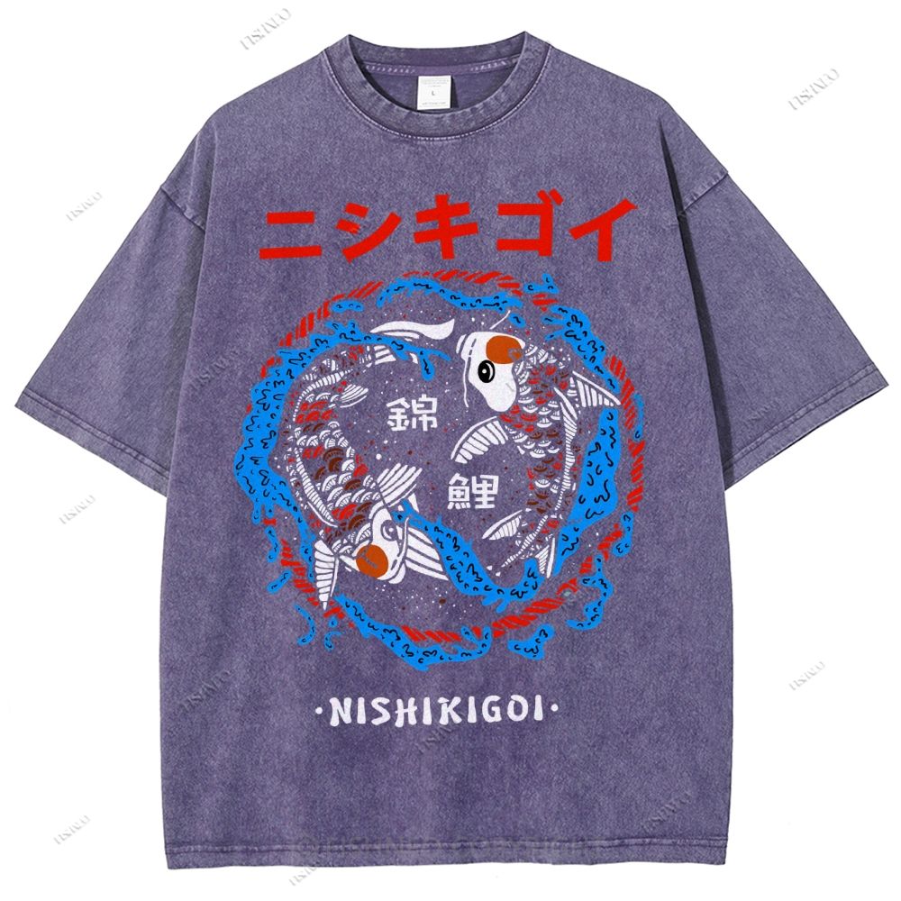 Unisex Japanese Koi Printed Washed Tee