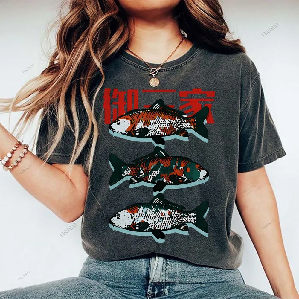 Unisex The Three Great Fishes Printed Washed Tee