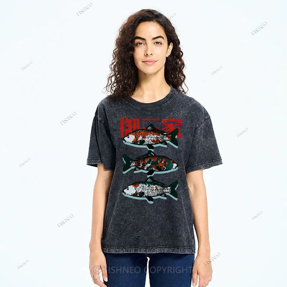 Unisex The Three Great Fishes Printed Washed Tee